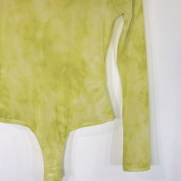 NWOT- Lelis Collection Neon Green Sheer Mesh Long Sleeve Mock Neck Bodysuit - Picture 8 of 9